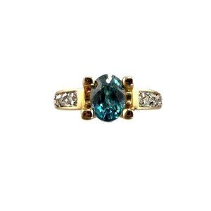 Sparkling Blue Zircon 14K Gold Ring - Size 7.5